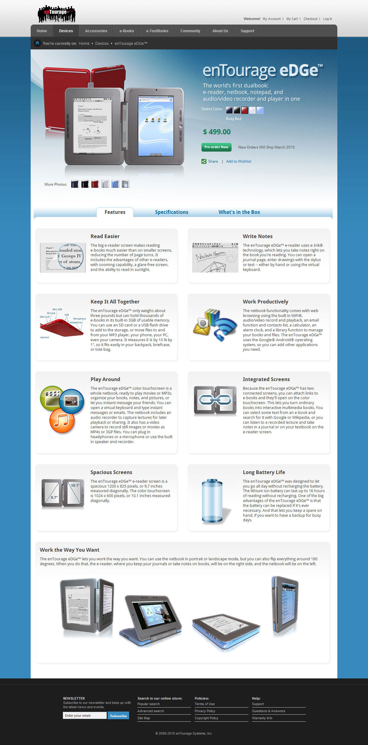 enTourage eDGe Store Device Page