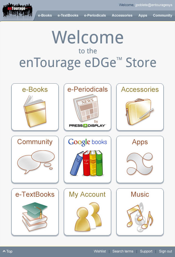 enTourage eDGe Store Mobile App Homepage